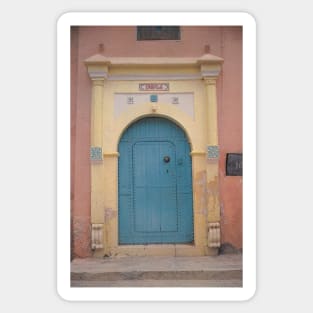 Blue Moroccan door with pink wall Sticker